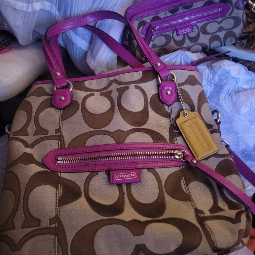 Coach Tan and Pink Shoulder Bag And Wallet Set